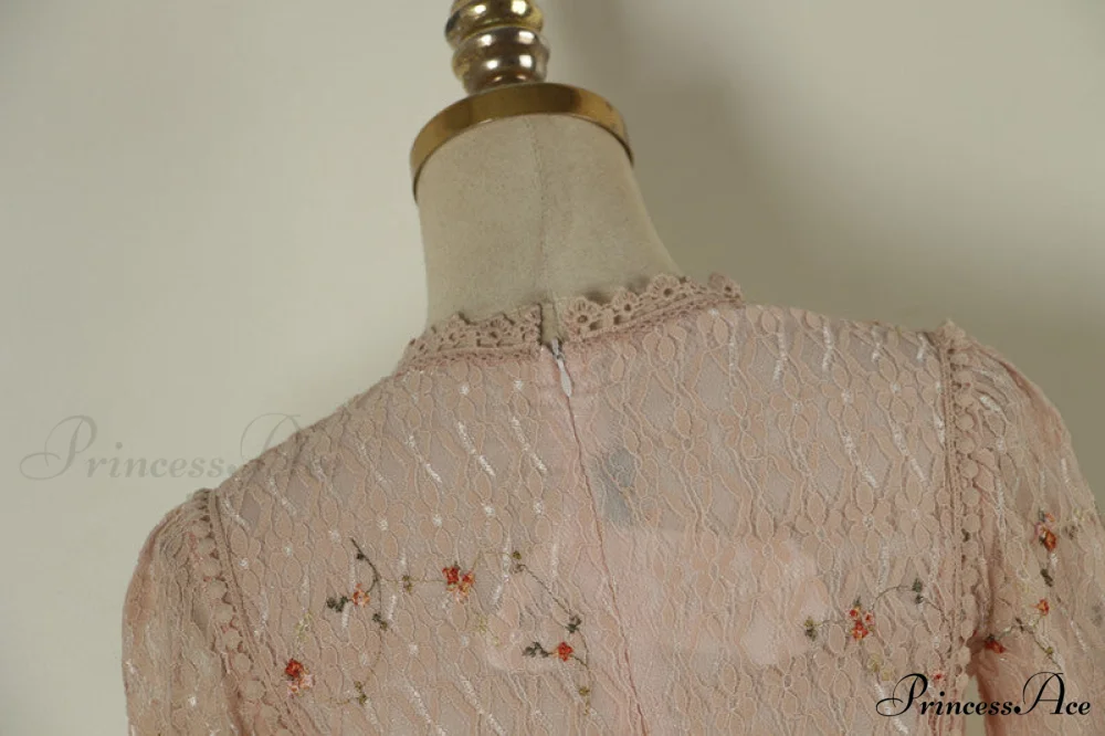Gown Ruffle Embroidery Female Full-Length Full Elegant - Gown - - - Spring/Winter - Long Waist Pink Party Lace Arm High - - Woman - Image 11