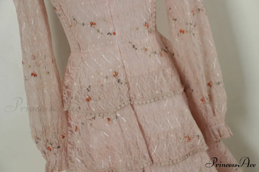 Gown Ruffle Embroidery Female Full-Length Full Elegant - Gown - - - Spring/Winter - Long Waist Pink Party Lace Arm High - - Woman - Image 14