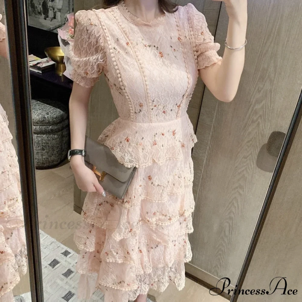 Gown Ruffle Embroidery Female Full-Length Full Elegant - Gown - - - Spring/Winter - Long Waist Pink Party Lace Arm High - - Woman - Image 2