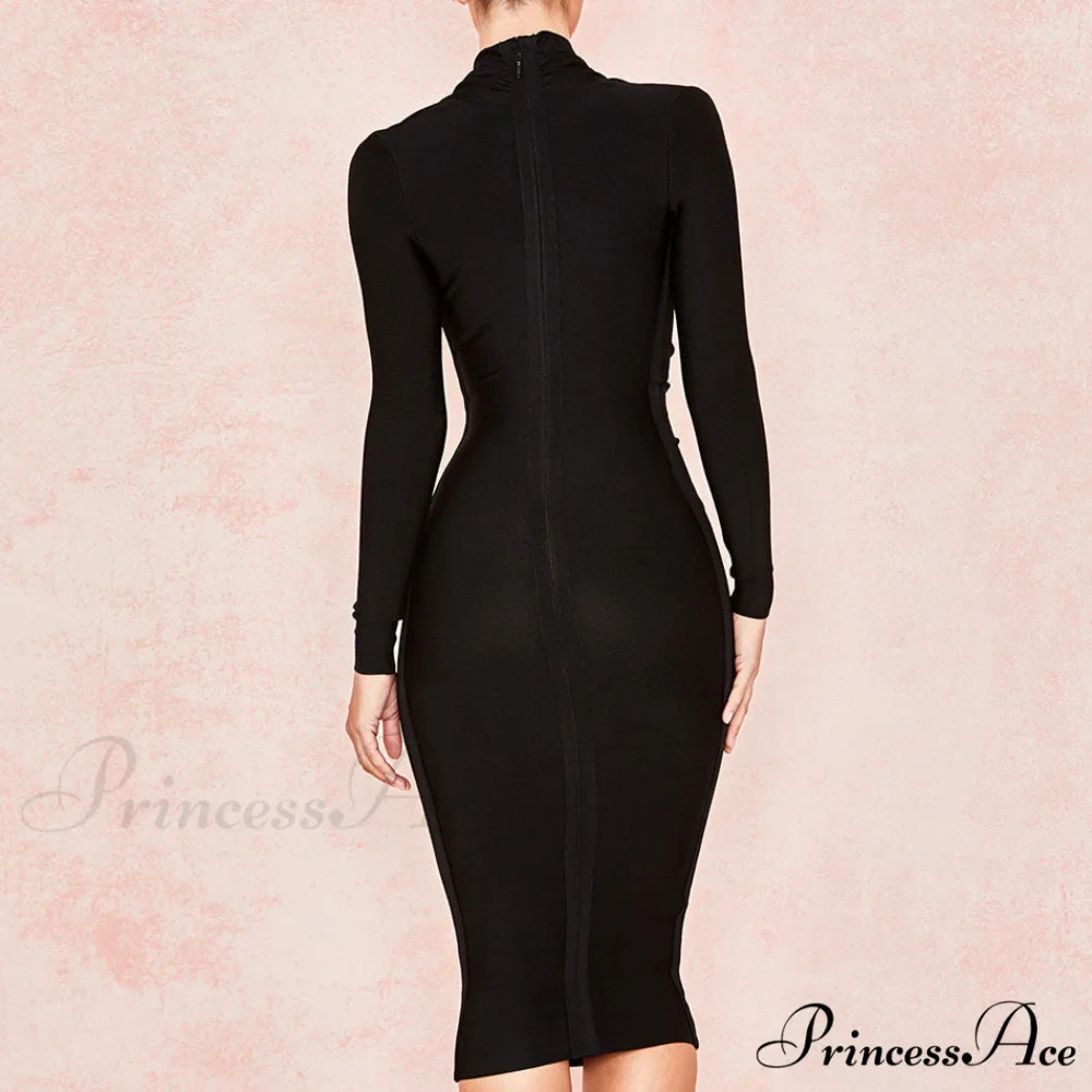 Women's Full Gown Celebrity Club Gown - V Bodycon Warm-Season Vestidos Deep Bandage Evening Neck with for Sleeves Party - Image 11