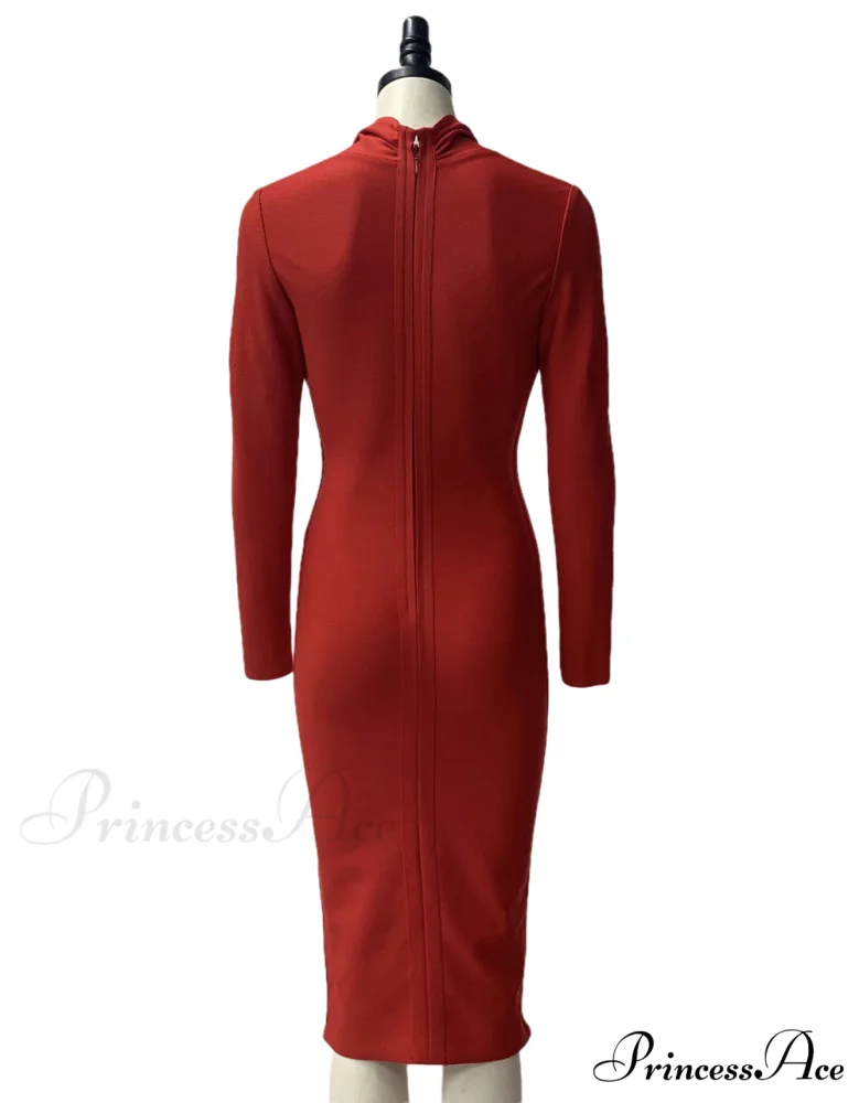 Women's Full Gown Celebrity Club Gown - V Bodycon Warm-Season Vestidos Deep Bandage Evening Neck with for Sleeves Party - Image 14