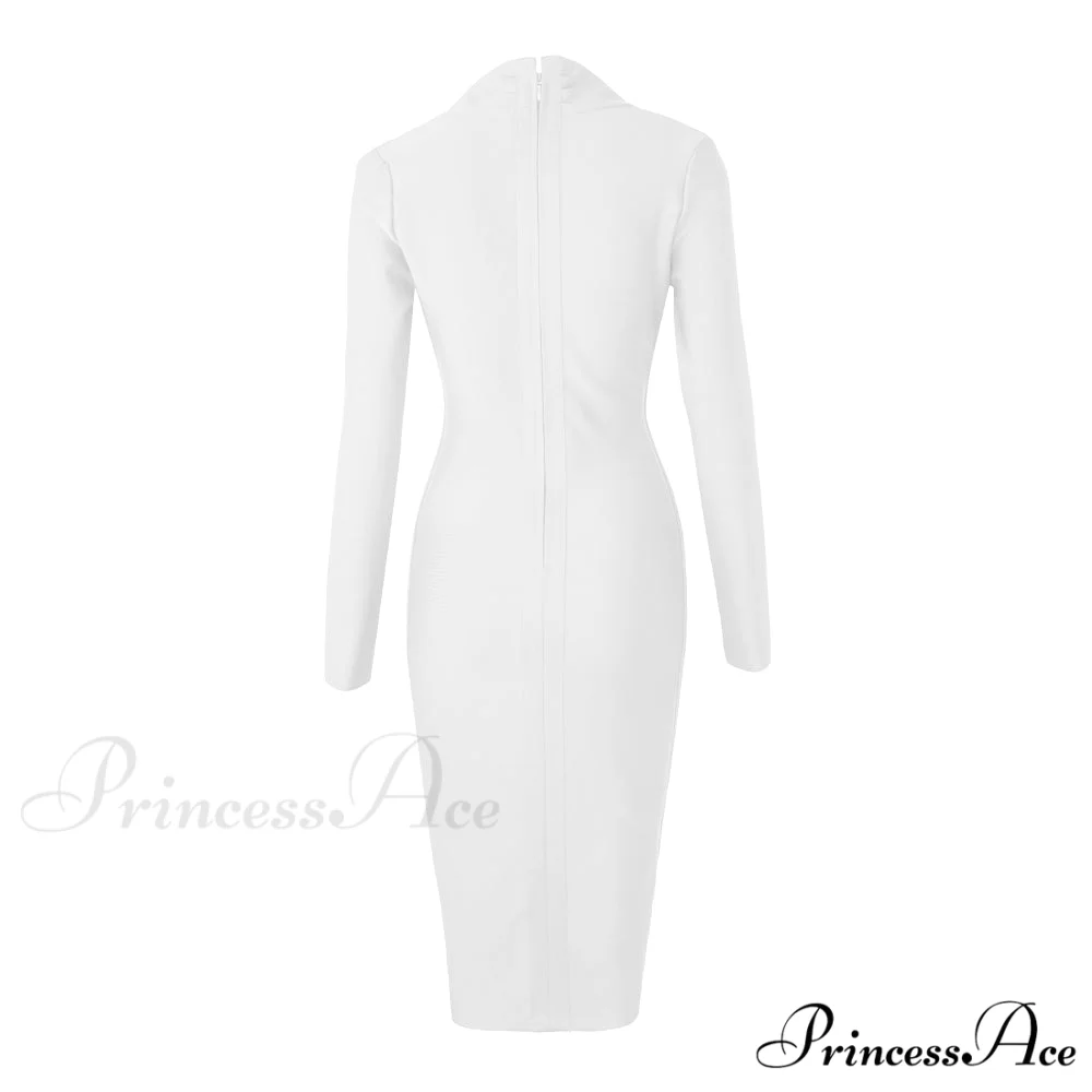 Women's Full Gown Celebrity Club Gown - V Bodycon Warm-Season Vestidos Deep Bandage Evening Neck with for Sleeves Party - Image 19