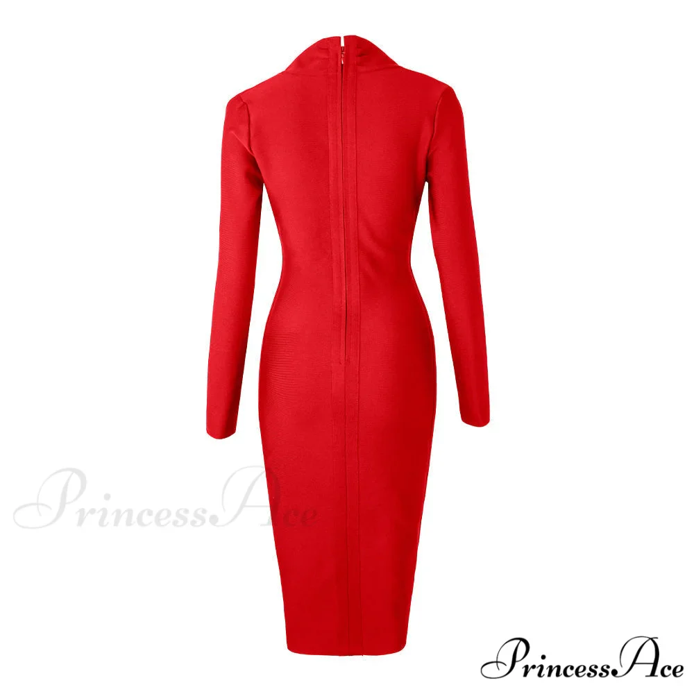 Women's Full Gown Celebrity Club Gown - V Bodycon Warm-Season Vestidos Deep Bandage Evening Neck with for Sleeves Party - Image 21