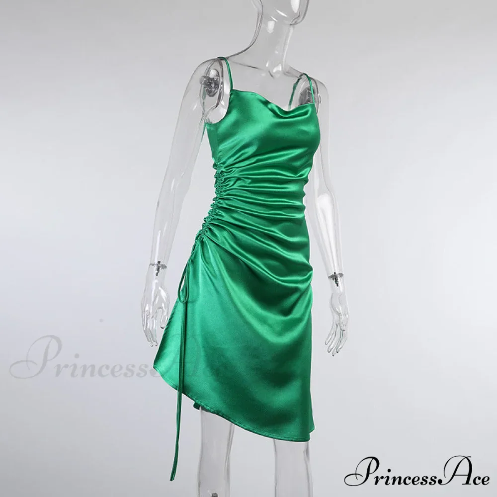 Evening Boxy Ruched Side Party Satin Solid Dresses Clubwear Gown Split Sleeveless Elegant Neckline Vestidos - Image 10