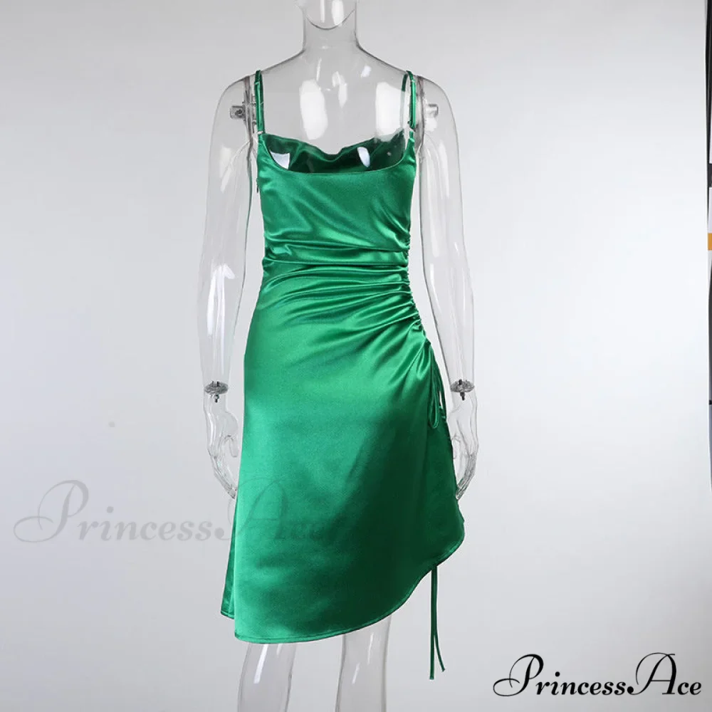 Evening Boxy Ruched Side Party Satin Solid Dresses Clubwear Gown Split Sleeveless Elegant Neckline Vestidos - Image 11
