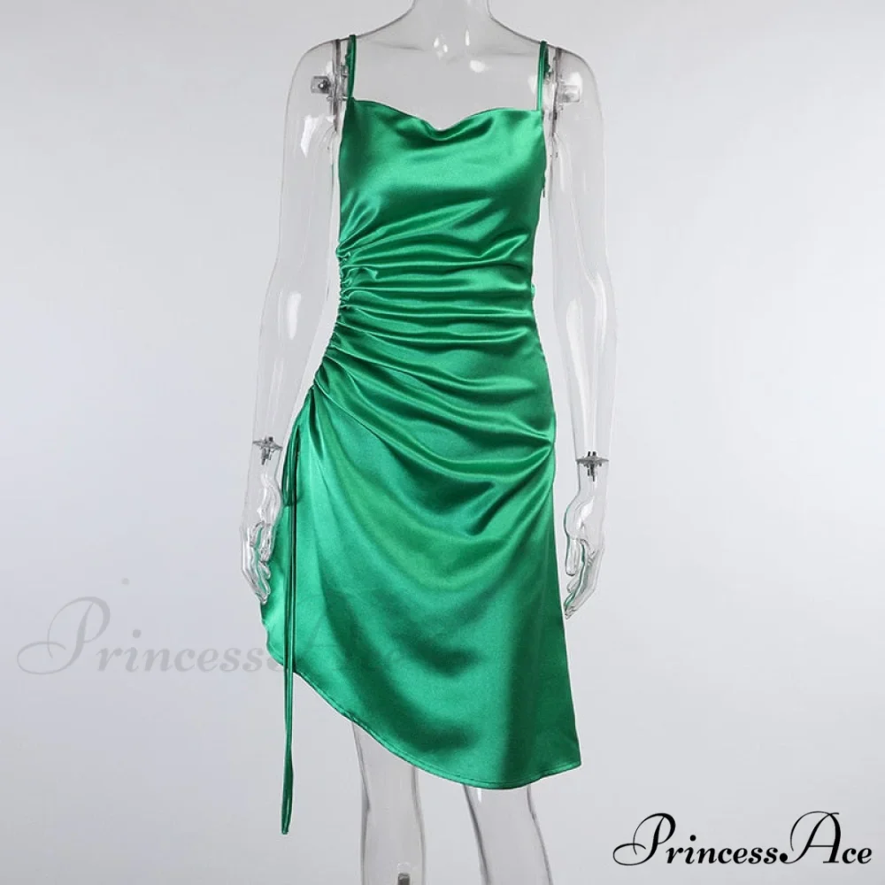 Evening Boxy Ruched Side Party Satin Solid Dresses Clubwear Gown Split Sleeveless Elegant Neckline Vestidos - Image 2