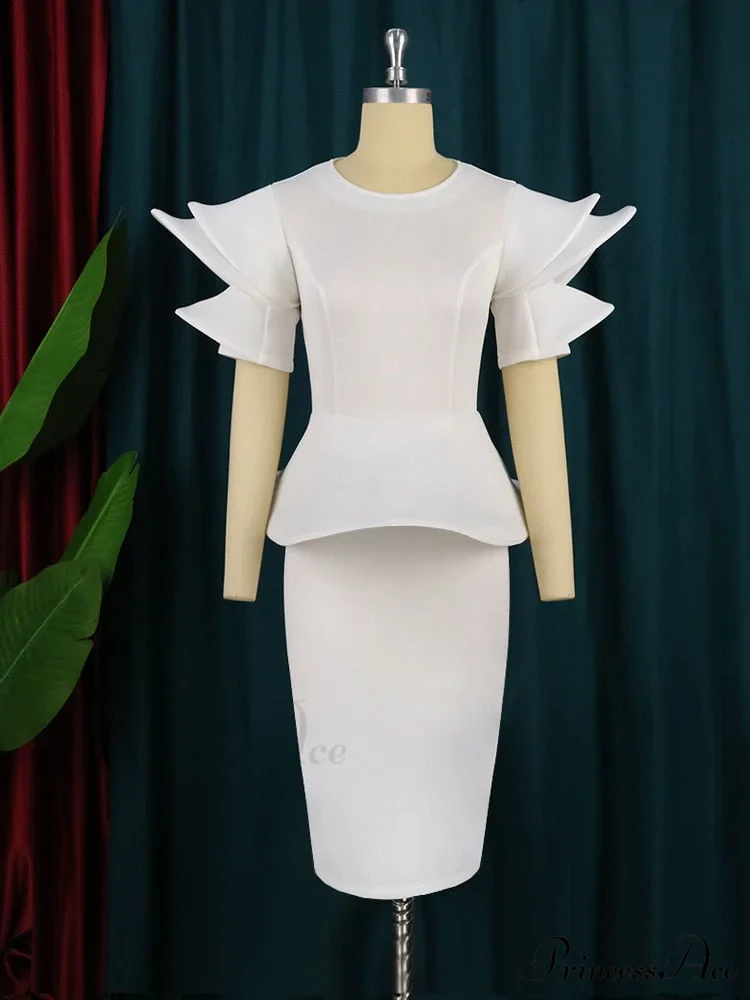 Brief Large with Ruffles Peplum - and Gown White Detail Party Sleeves Size - Image 3