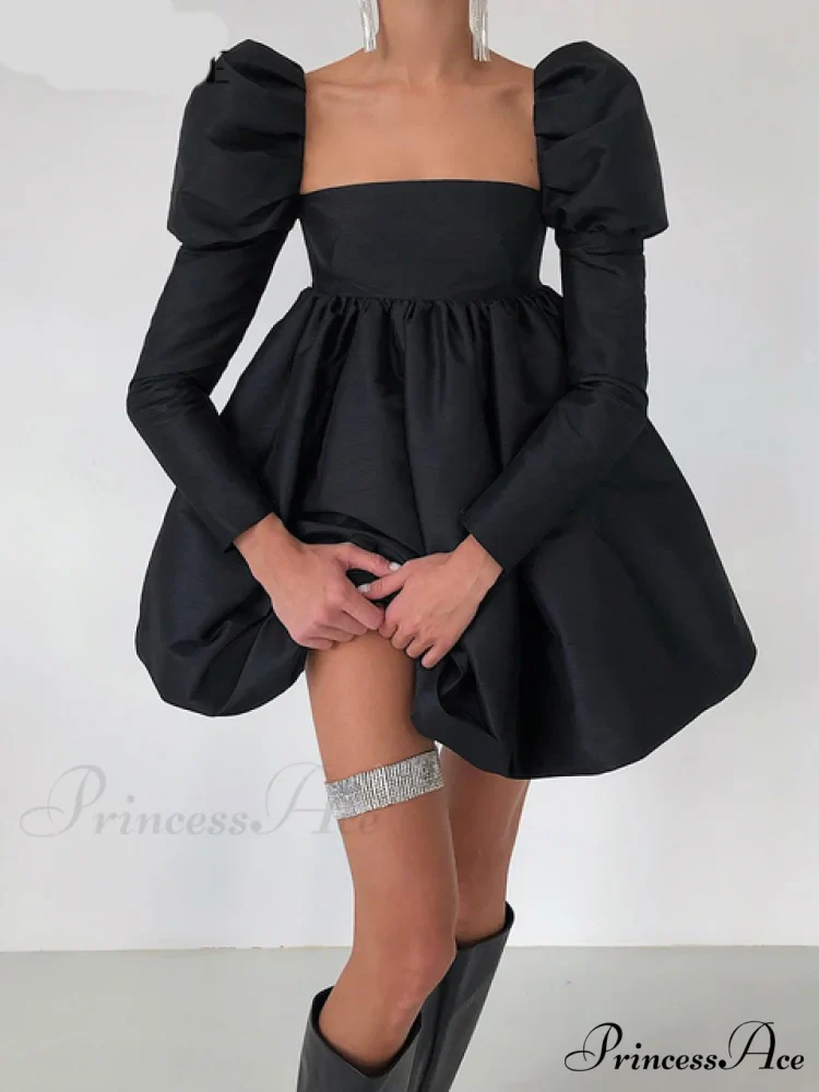 Streetwear Party Backless Y2K in - Gown Long with Elegant Folded Mini - Puffy Gown - Dresses Ball Women - for Sleeves Gown Black - Image 4