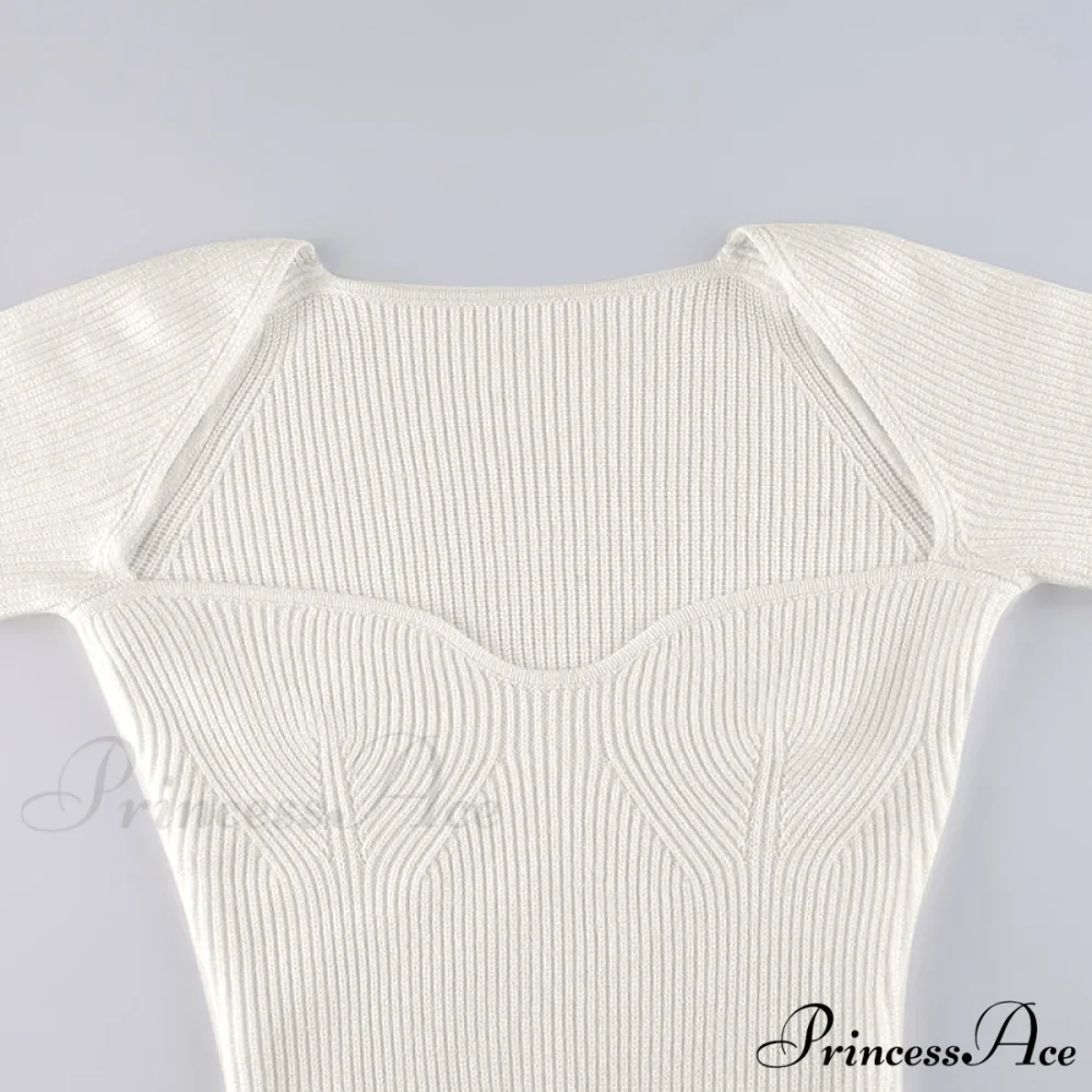 Knitted Sleeves Gown and Women Long Sweater Shoulder Off with Design - Image 16