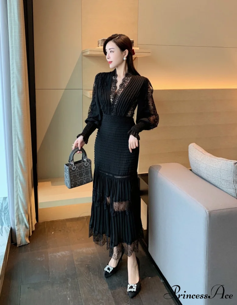 Breasted Arm Sexy Flower Long and Single with Embroidery Tulle Full-Length Warm-Season Party Gown Layer Lace Ruffle Robe - Image 5