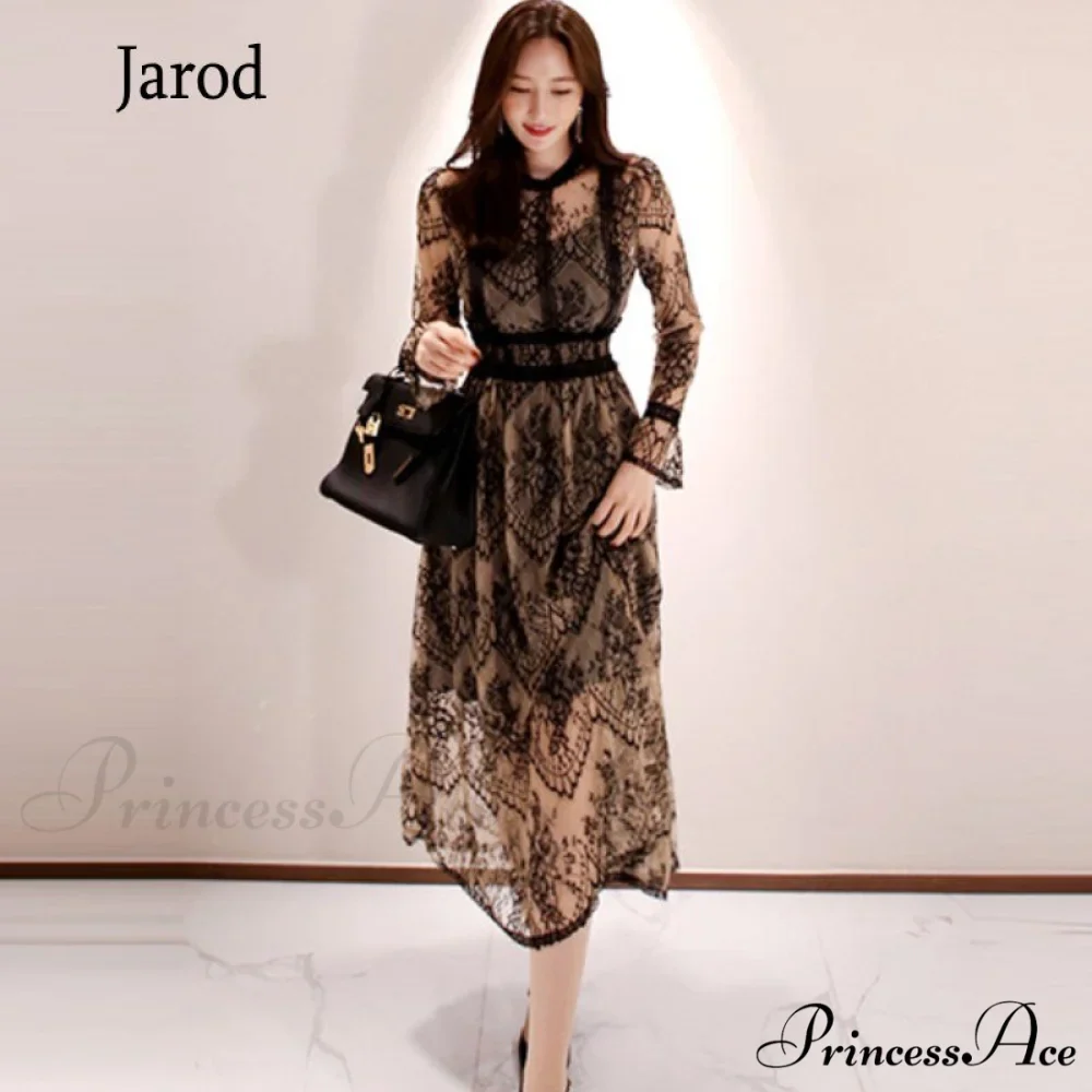 O-Neck Casual Waist Elegant High Party Vintage Femme Lace Sexy Arm Spring Robe Slim Long Outfits Fashion Women OL 2024 Dresses - Image 3