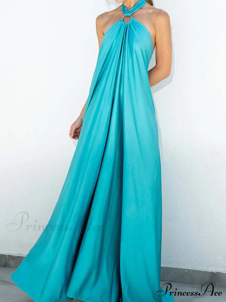 Warm-Season Party Tie-up Halter - Off Shoulder Casual Gown Backless Fashion Coastal Bandage with Long Women's Robe - Image 4