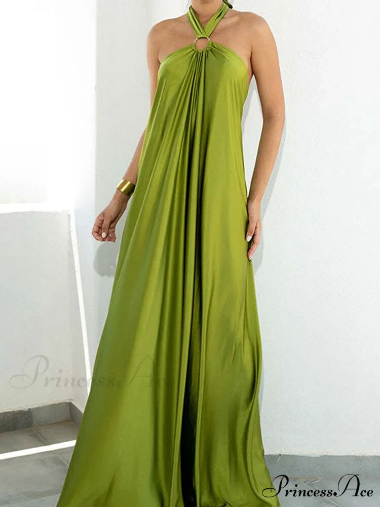 Warm-Season Party Tie-up Halter - Off Shoulder Casual Gown Backless Fashion Coastal Bandage with Long Women's Robe - Image 5