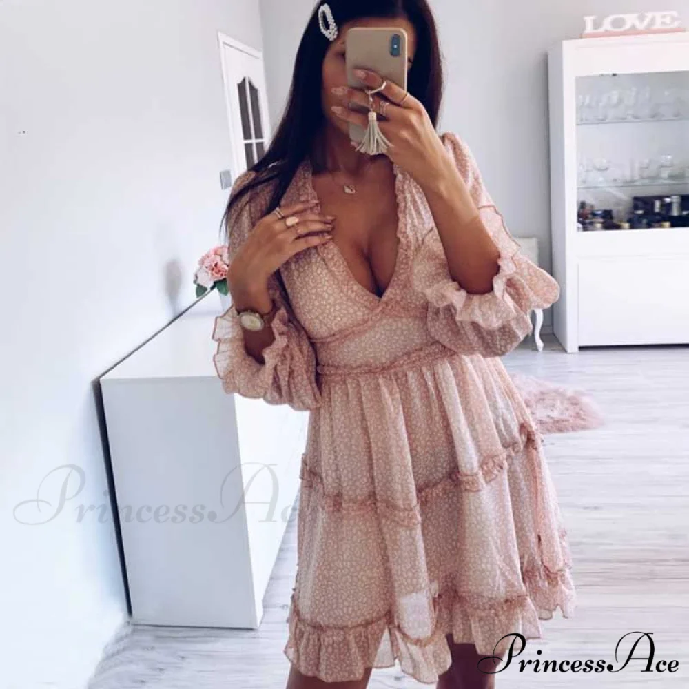 Party Gown Harlow Backless Design V-Neck Mini - Warm-Season Ruffle - Women's Flowered Dress - Image 10