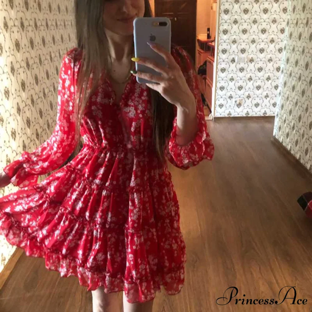 Party Gown Harlow Backless Design V-Neck Mini - Warm-Season Ruffle - Women's Flowered Dress - Image 12
