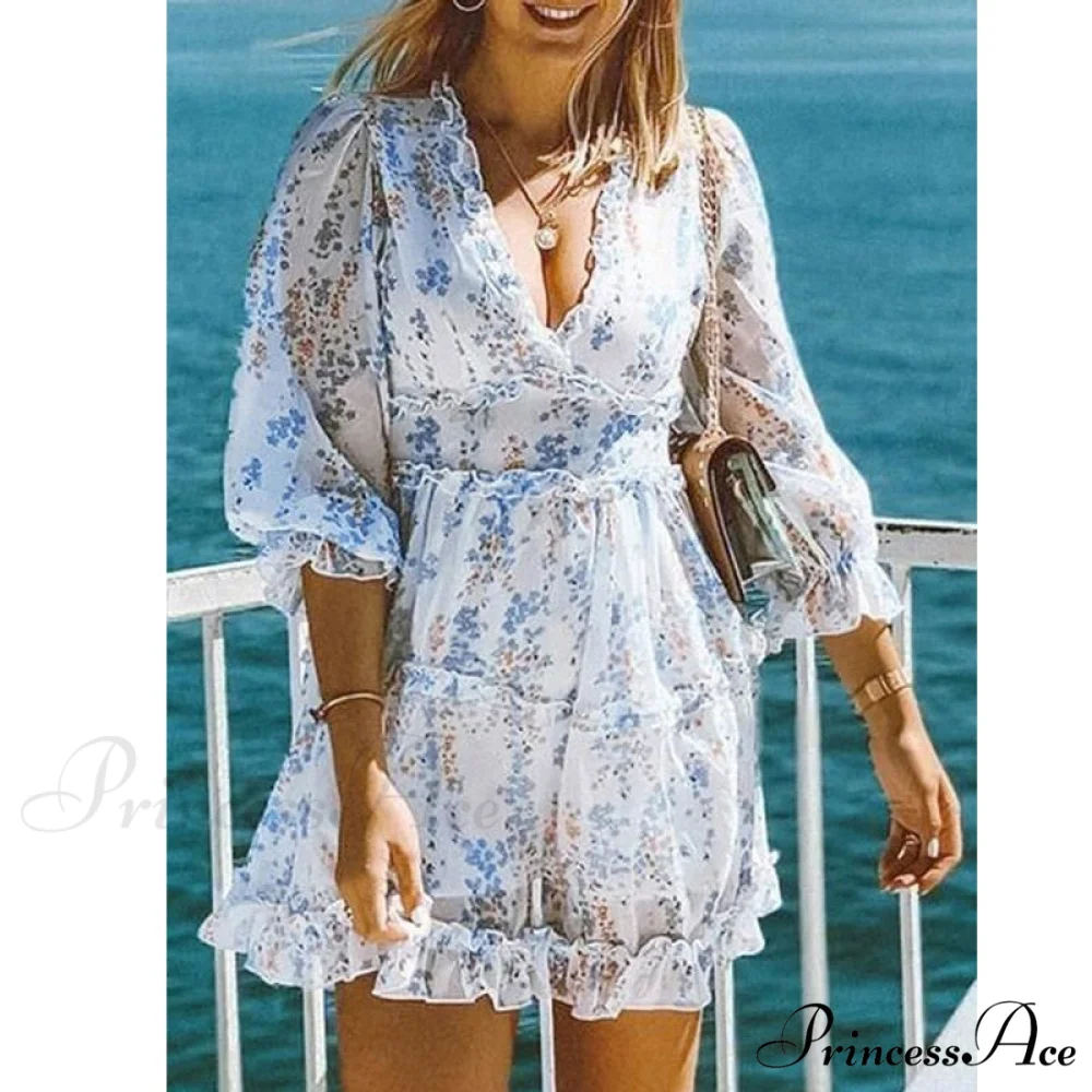 Party Gown Harlow Backless Design V-Neck Mini - Warm-Season Ruffle - Women's Flowered Dress - Image 14