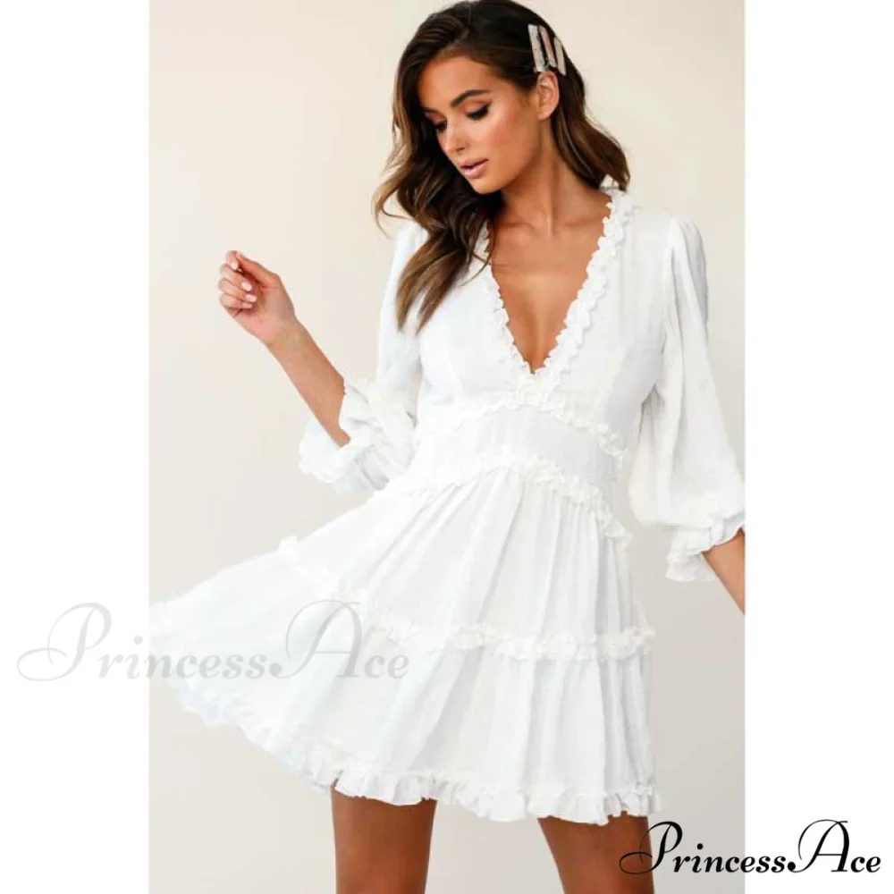 Party Gown Harlow Backless Design V-Neck Mini - Warm-Season Ruffle - Women's Flowered Dress - Image 3
