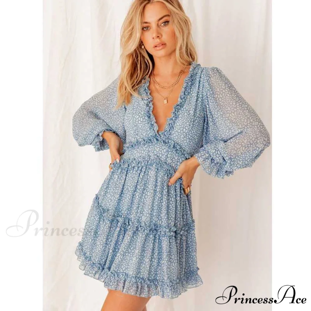 Party Gown Harlow Backless Design V-Neck Mini - Warm-Season Ruffle - Women's Flowered Dress - Image 6