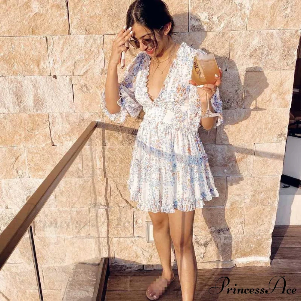 Party Gown Harlow Backless Design V-Neck Mini - Warm-Season Ruffle - Women's Flowered Dress - Image 8