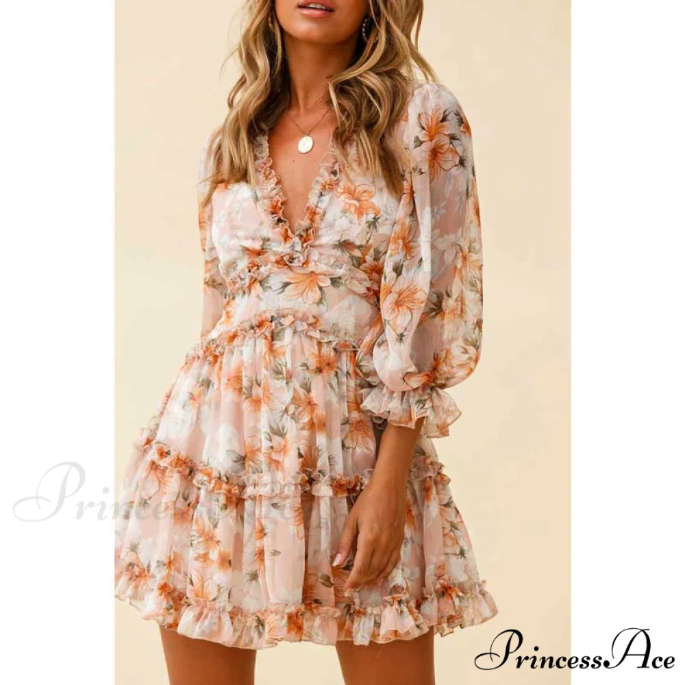 Party Gown Harlow Backless Design V-Neck Mini - Warm-Season Ruffle - Women's Flowered Dress - Image 9