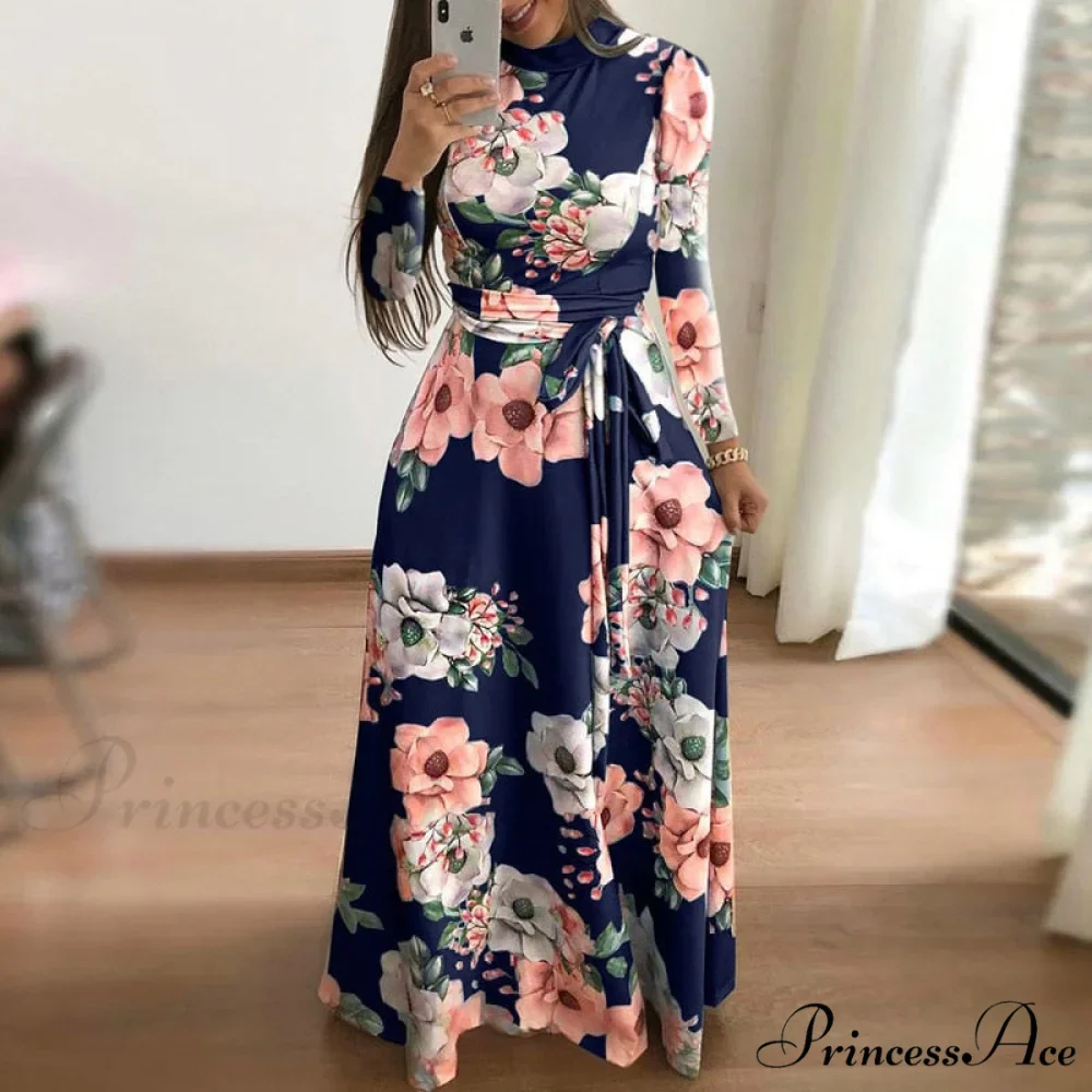 Robe Dresses Autumn Casual Full-Length Long Plus Size Flower Sashes Slim Arm Design Party Gown Spring S-5XL - Image 2