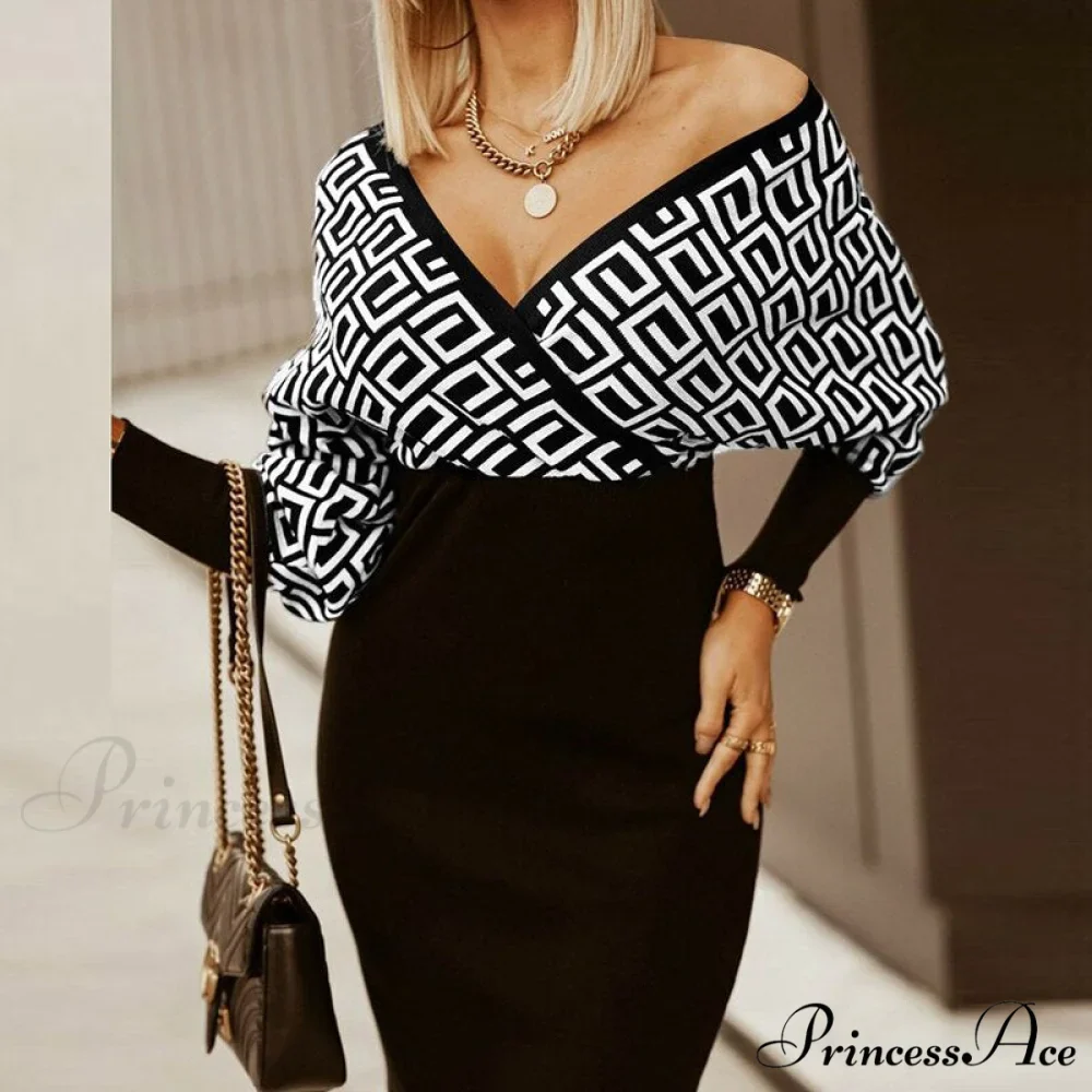 Deep - Party - V-Neck Plaid Gown Long Hip Streetwear Arm Spring Casual Autumn Gown Striped Vestidos - Image 10