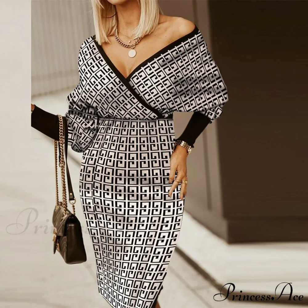 Deep - Party - V-Neck Plaid Gown Long Hip Streetwear Arm Spring Casual Autumn Gown Striped Vestidos - Image 11