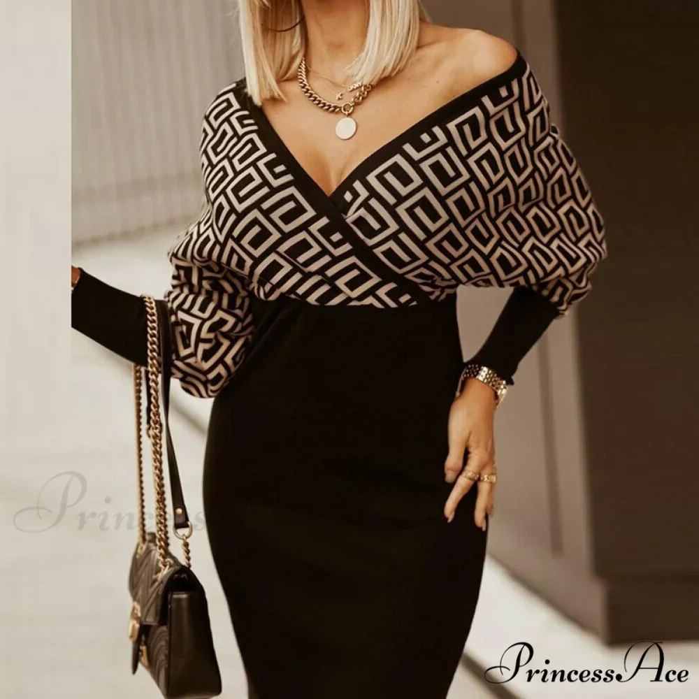 Deep - Party - V-Neck Plaid Gown Long Hip Streetwear Arm Spring Casual Autumn Gown Striped Vestidos - Image 7
