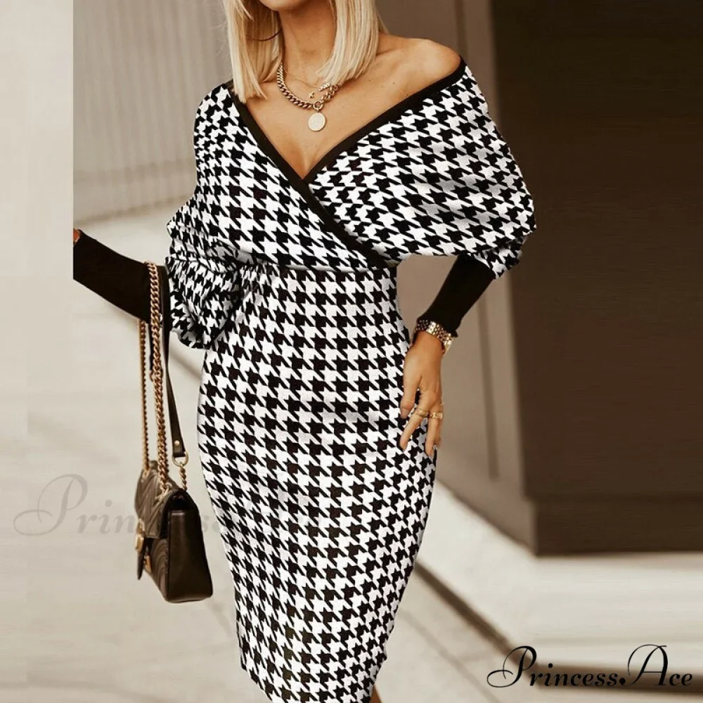Deep - Party - V-Neck Plaid Gown Long Hip Streetwear Arm Spring Casual Autumn Gown Striped Vestidos - Image 8
