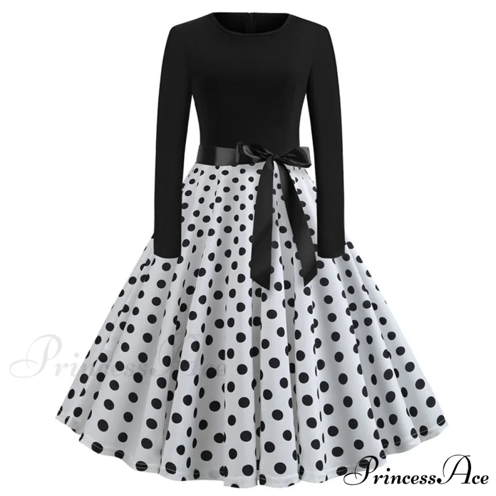 Swing 50S Gown Black Vintage 60S Plus Pinup Winter Arm Women Christmas Party Long Size Print - Image 10