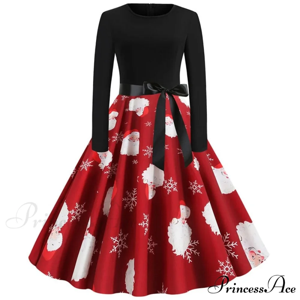 Swing 50S Gown Black Vintage 60S Plus Pinup Winter Arm Women Christmas Party Long Size Print - Image 14