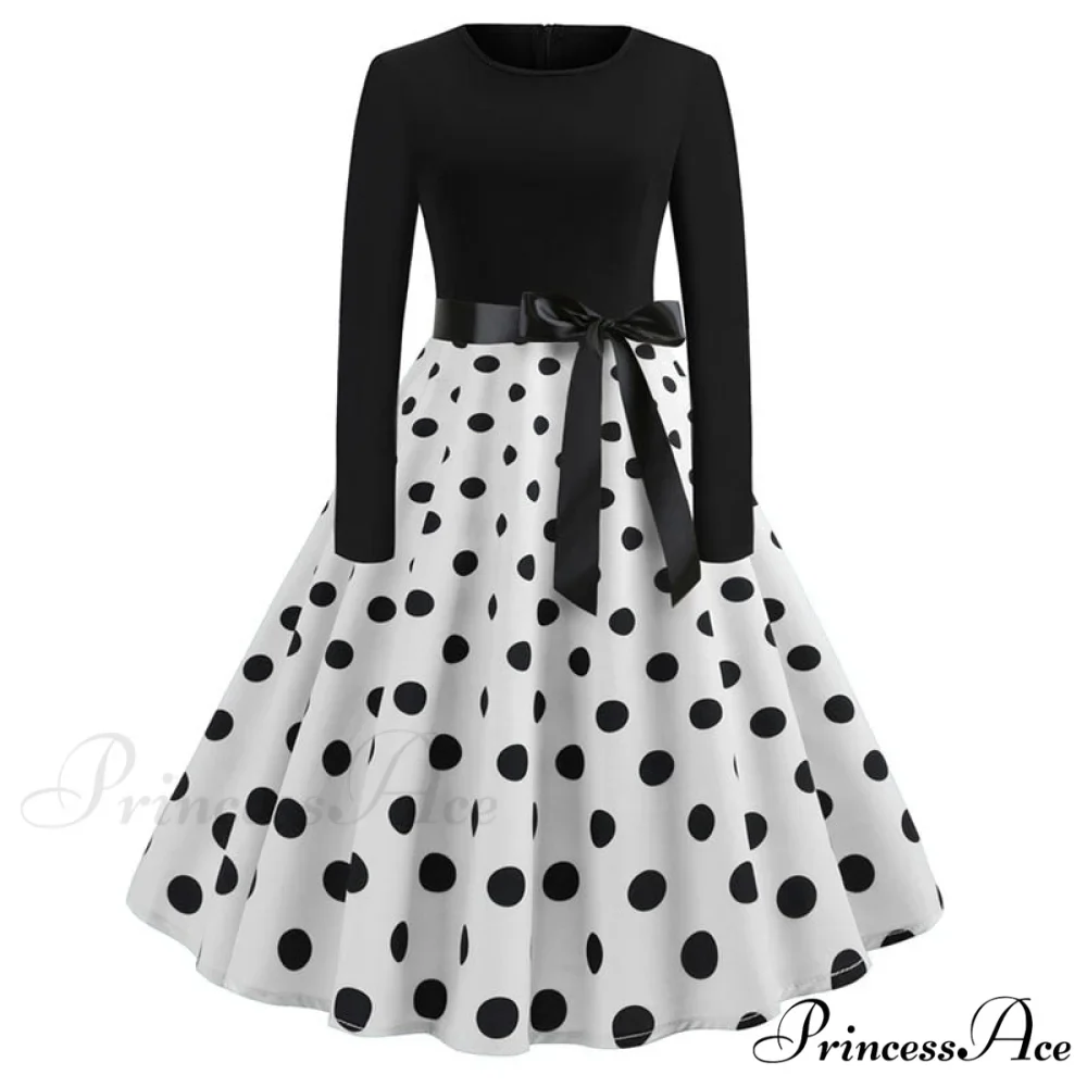 Swing 50S Gown Black Vintage 60S Plus Pinup Winter Arm Women Christmas Party Long Size Print - Image 16