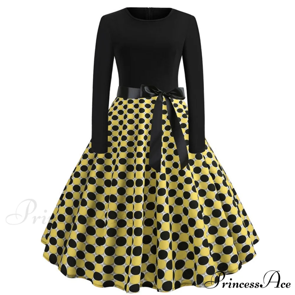 Swing 50S Gown Black Vintage 60S Plus Pinup Winter Arm Women Christmas Party Long Size Print - Image 17