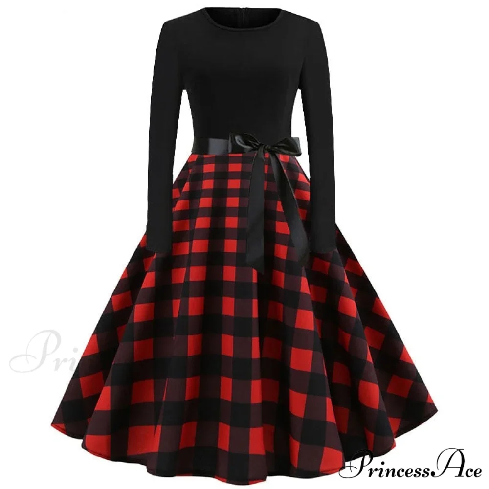 Swing 50S Gown Black Vintage 60S Plus Pinup Winter Arm Women Christmas Party Long Size Print - Image 19