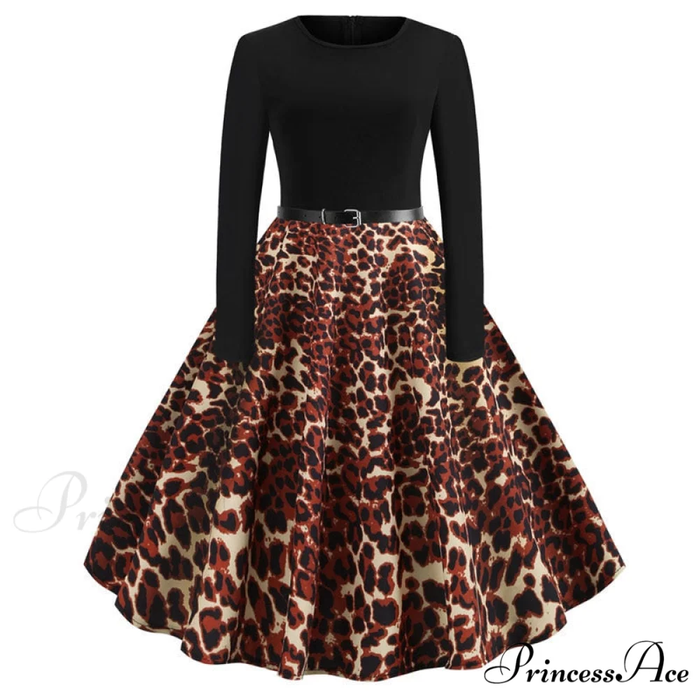 Swing 50S Gown Black Vintage 60S Plus Pinup Winter Arm Women Christmas Party Long Size Print - Image 20