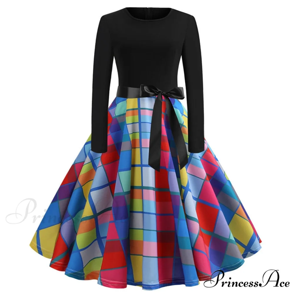 Swing 50S Gown Black Vintage 60S Plus Pinup Winter Arm Women Christmas Party Long Size Print - Image 8