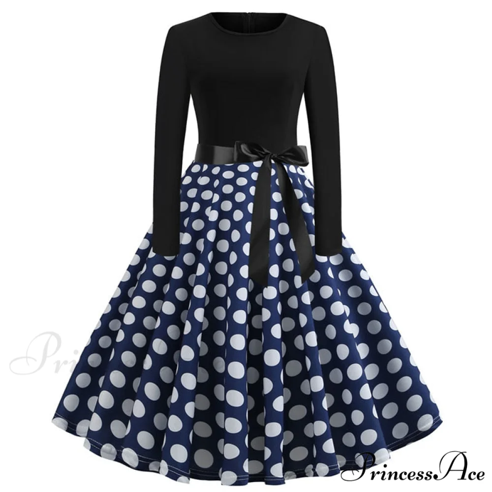 Swing 50S Gown Black Vintage 60S Plus Pinup Winter Arm Women Christmas Party Long Size Print - Image 9