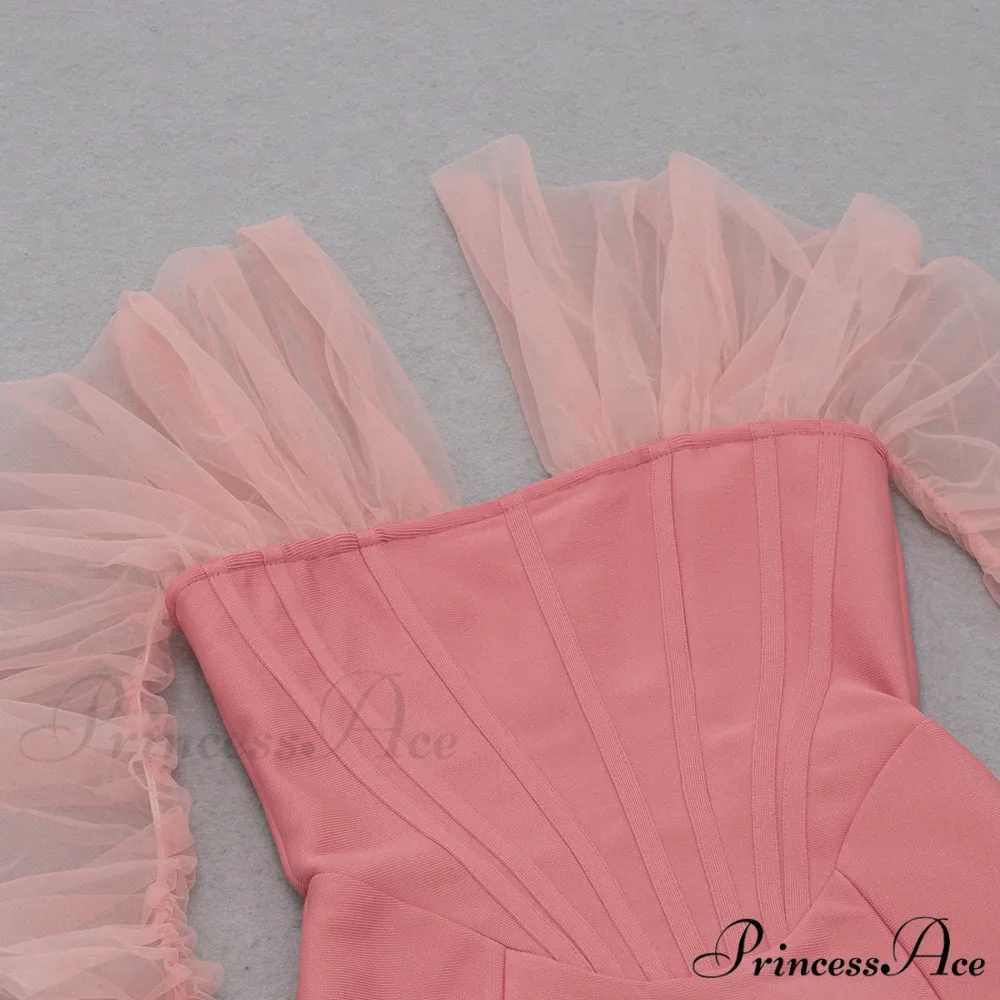 Long Arm Pink Warm-Season Sexy Bodycon Mesh Shoulder Bandage Backless Mini Women Off Dress - Image 10