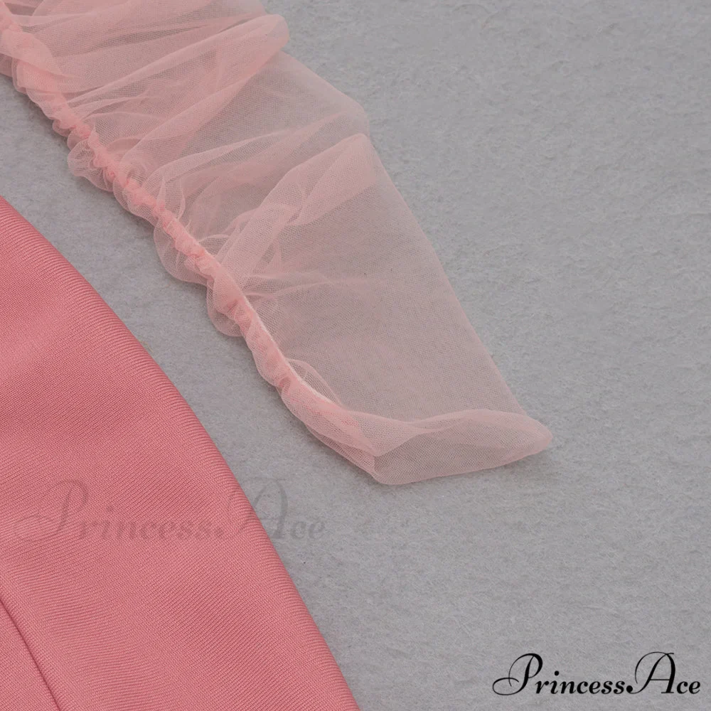 Long Arm Pink Warm-Season Sexy Bodycon Mesh Shoulder Bandage Backless Mini Women Off Dress - Image 13