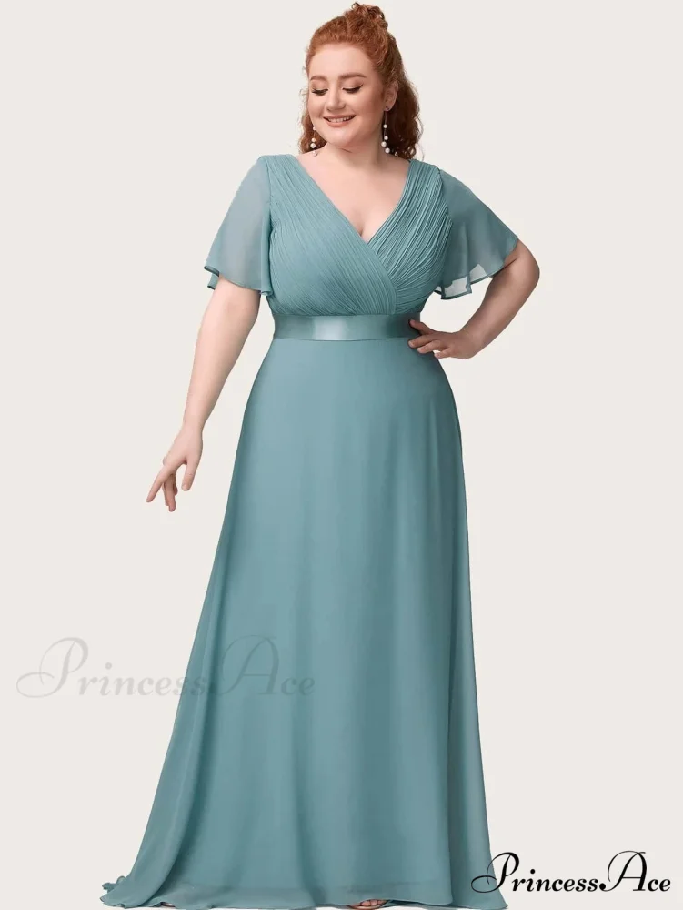 Wedding Party Elegant Gown - A Formal Neck Plus Ruffles Line Chiffon V Size - Image 10