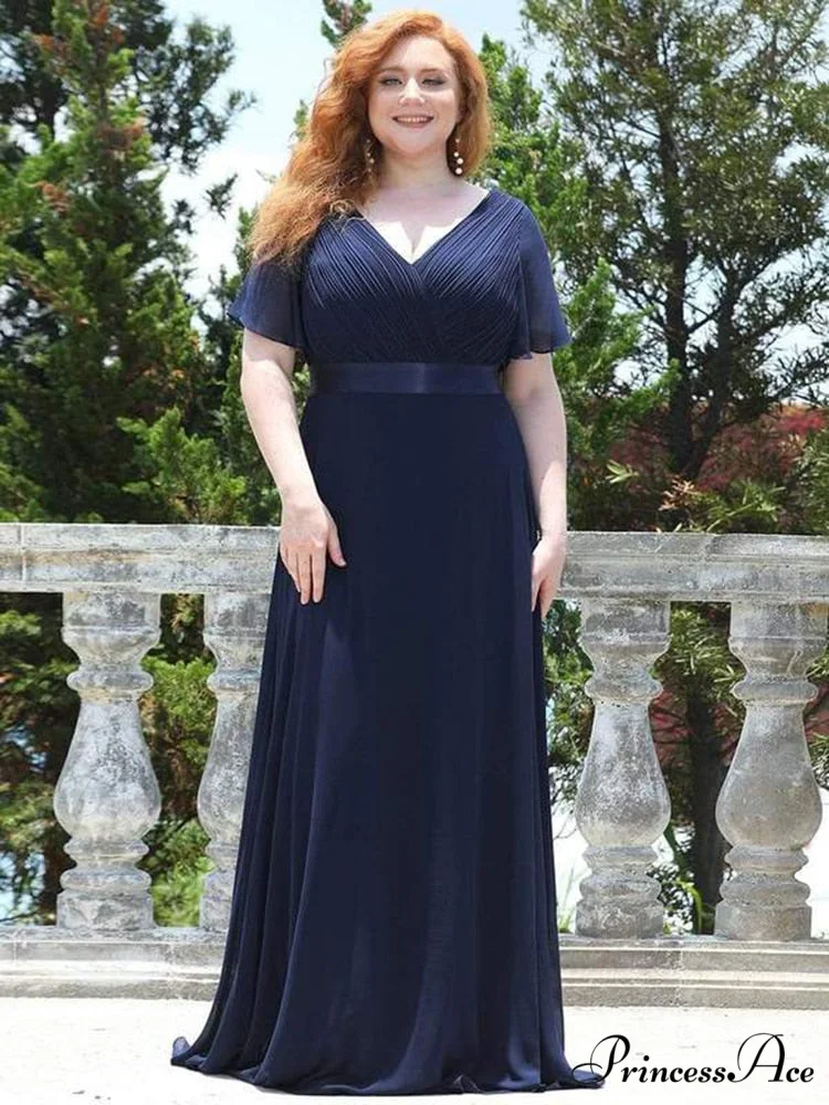 Wedding Party Elegant Gown - A Formal Neck Plus Ruffles Line Chiffon V Size - Image 11