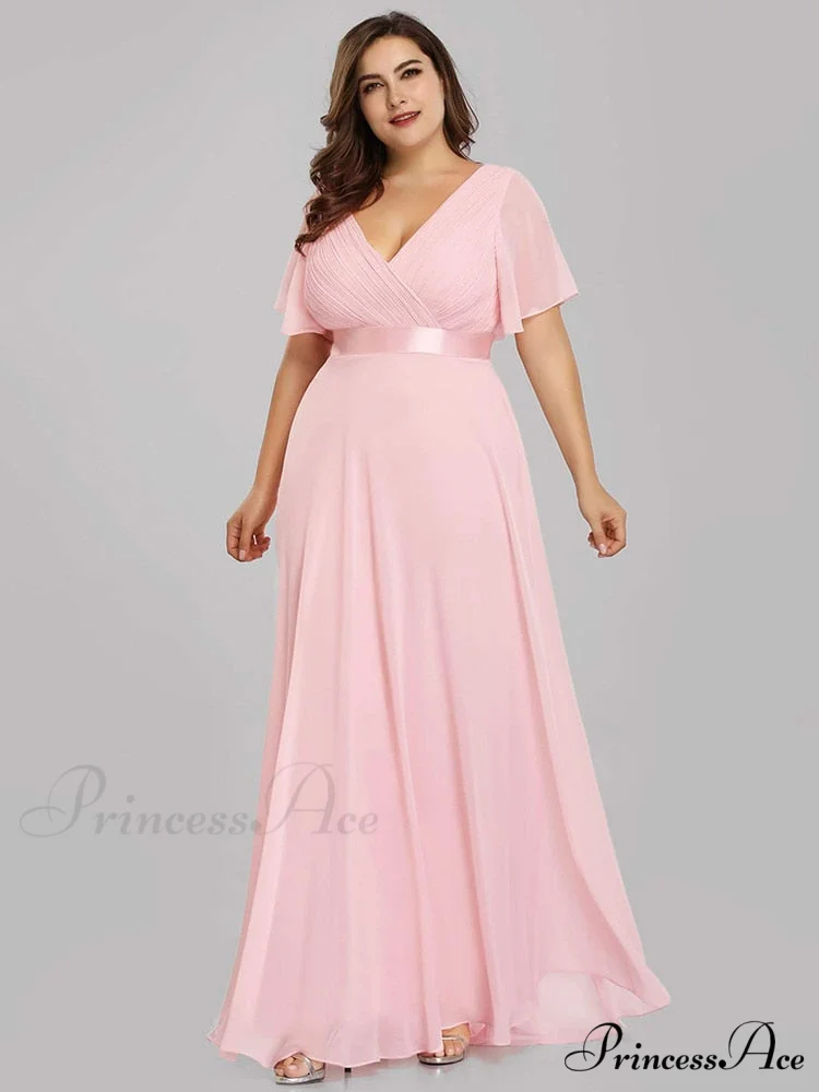 Wedding Party Elegant Gown - A Formal Neck Plus Ruffles Line Chiffon V Size - Image 2