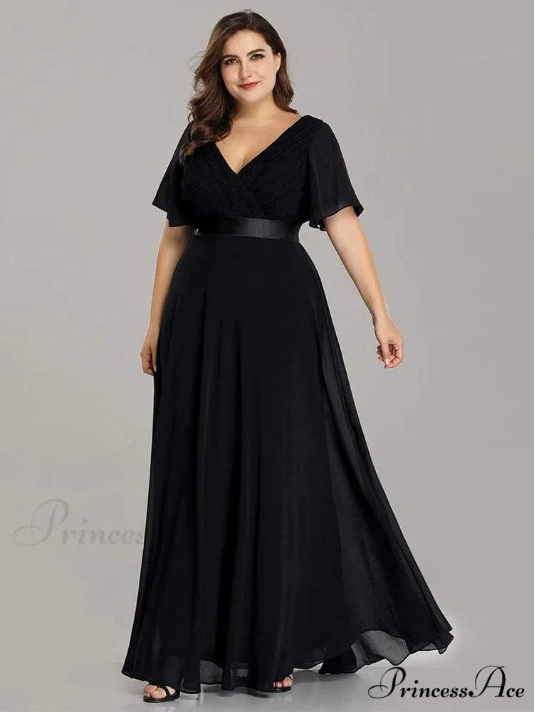 Wedding Party Elegant Gown - A Formal Neck Plus Ruffles Line Chiffon V Size - Image 4