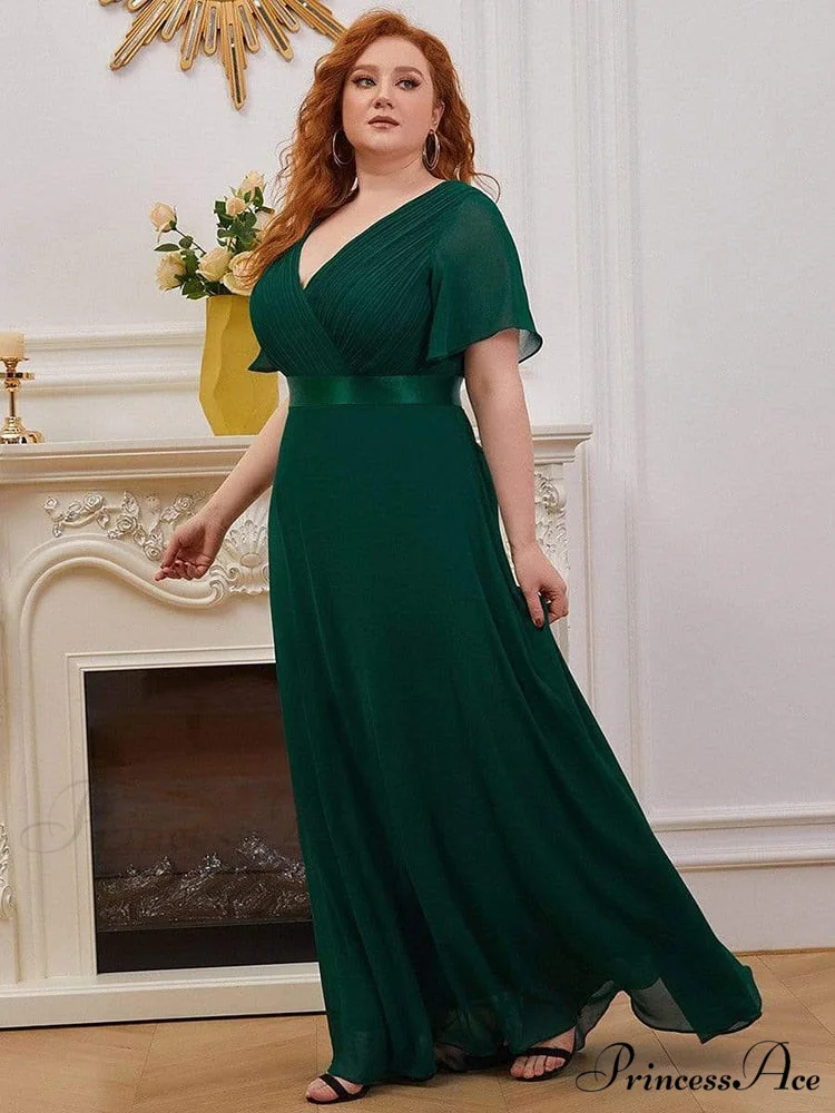 Wedding Party Elegant Gown - A Formal Neck Plus Ruffles Line Chiffon V Size - Image 6