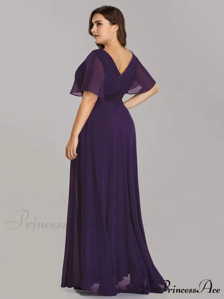 Wedding Party Elegant Gown - A Formal Neck Plus Ruffles Line Chiffon V Size - Image 8