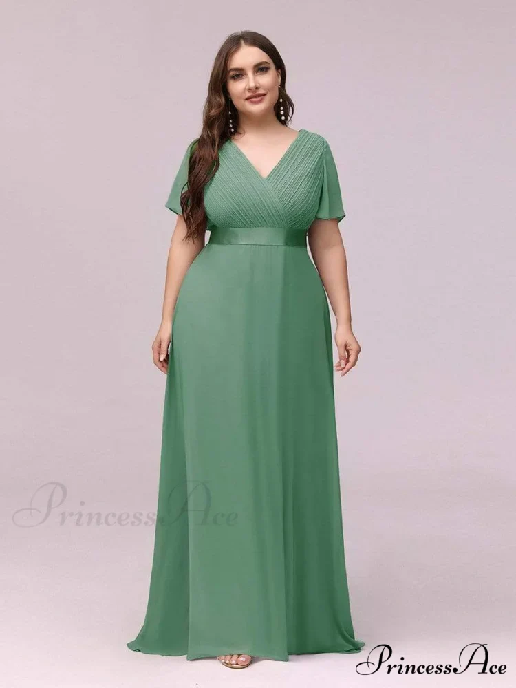 Wedding Party Elegant Gown - A Formal Neck Plus Ruffles Line Chiffon V Size - Image 9