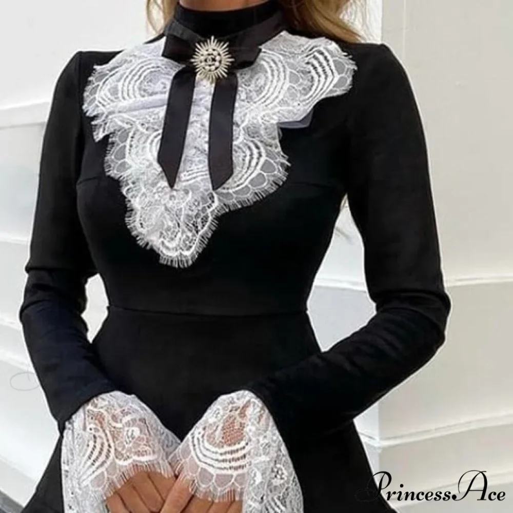 Eyelash Fashion Gown Ruffles Elegant Women's Lace - Arm Bell Party Trend - Image 3