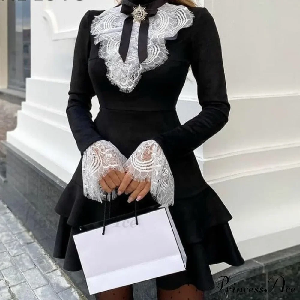 Eyelash Fashion Gown Ruffles Elegant Women's Lace - Arm Bell Party Trend - Image 4