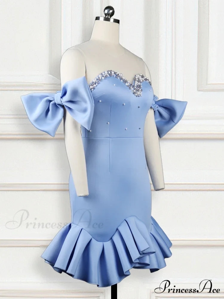 Event Christmas Detail Patchwork Backless Women's Bodycon Bead with Fit Ruffles Design Party Celebrate Mesh Bowtie Gown Vestido - Image 2