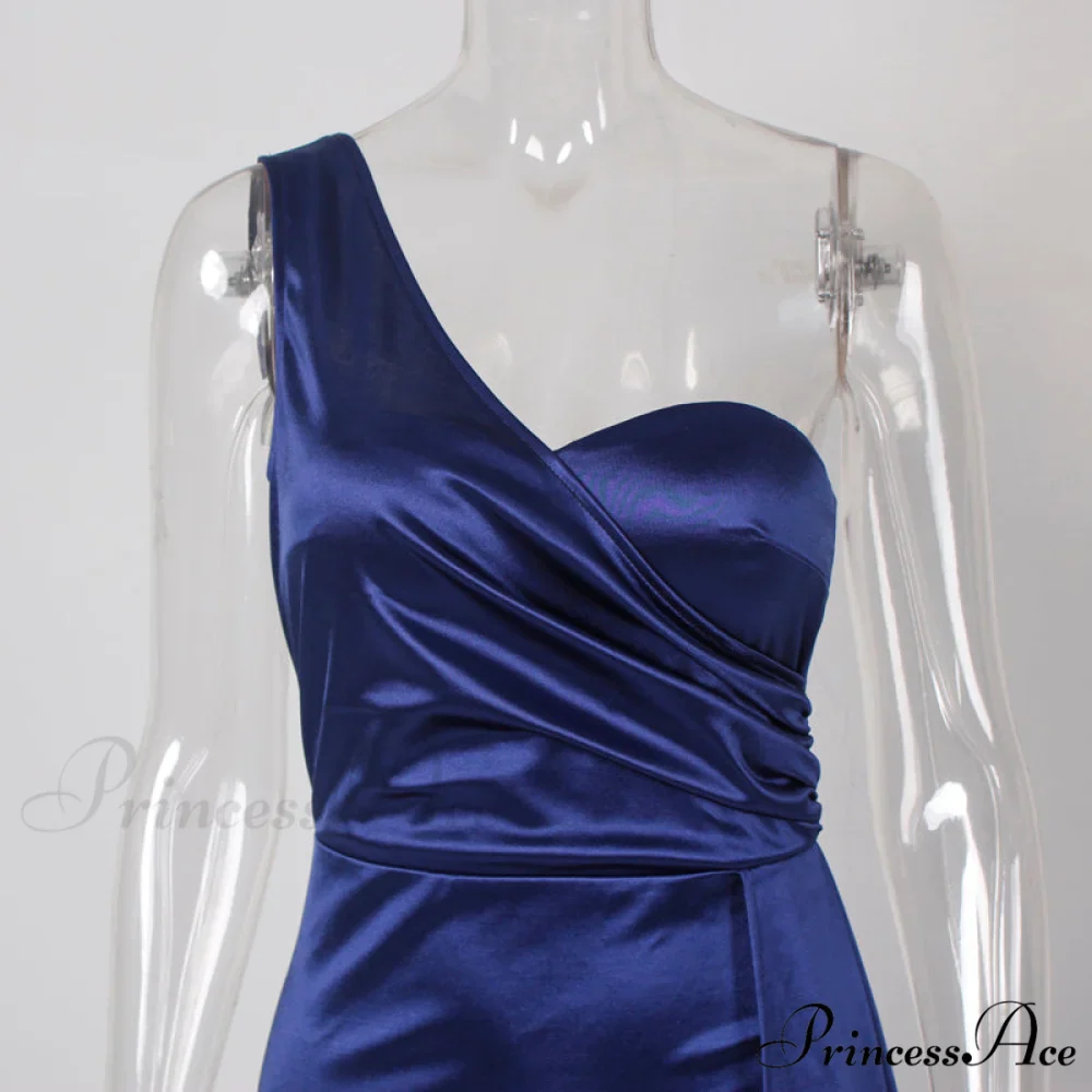 Women's Blue Evening Green Gown Full-Length Party Royal with Sexy Gown Satin Long Ribbon Draped Dress - Image 20